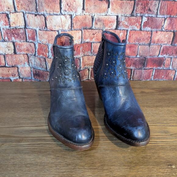 GoldRush Navy Leather Ankle Boots Size 7.5 - Picture 2 of 7